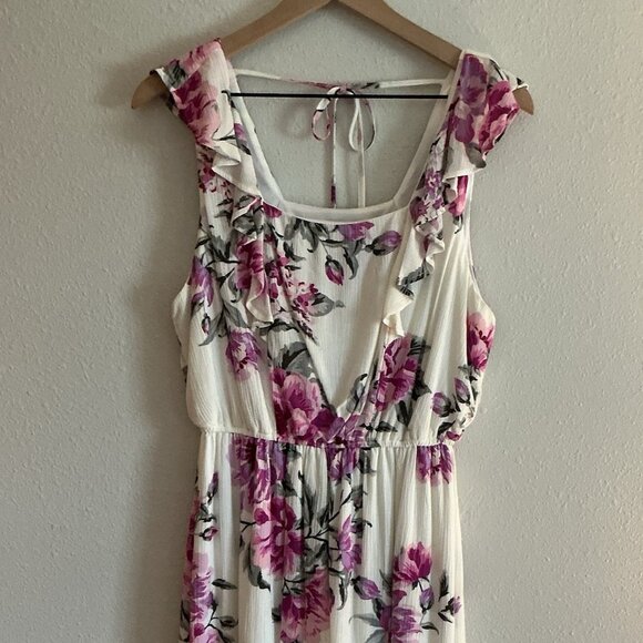 Andree By Unit Women Sz M Floral Ruffle Sleeveless Drees White & Pink Feminine - Picture 1 of 13
